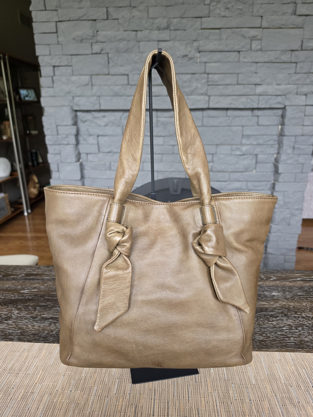 Frye Nora Knot Leather Tote Handbag  -Khaki